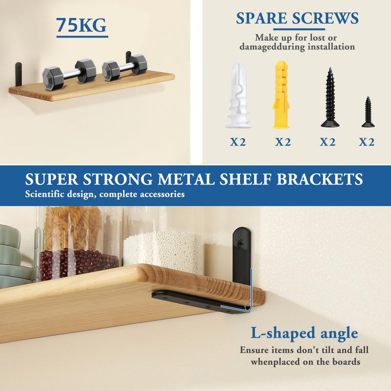 Mooche 4Pack Floating Shelf Bracket, Heavy Duty Shelf Brackets Metal L Brackets for Kitchen Bathroom Shelf Support Wall Mounted with Screw Included (Black, 5*3 Inch) - Image 3